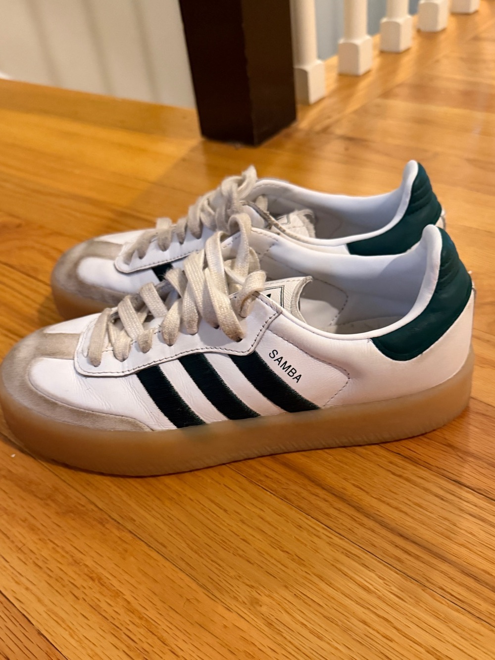 Adidas “ Sambae” Samba White and Green Retro Trainer Sneakers